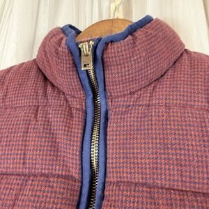 A New Day Women's  Puffer Vest Houndstooth Navy Trim Gold Button‎ Pockets Size S